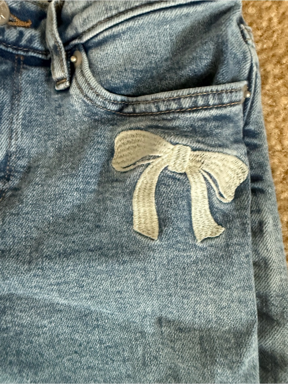 J Crew Girls Straight Leg Jeans with Bow Embroidery - Picture 2 of 4